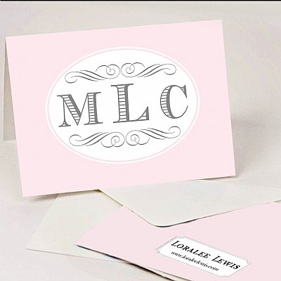 Pink Blessing Monogram Thank you Notes