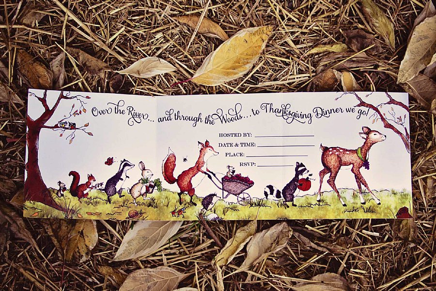 Through the Woods Thanksgiving Tri-fold Invite-Blank
