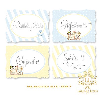 Tiny Trio Buffet & Party Signs (blue)