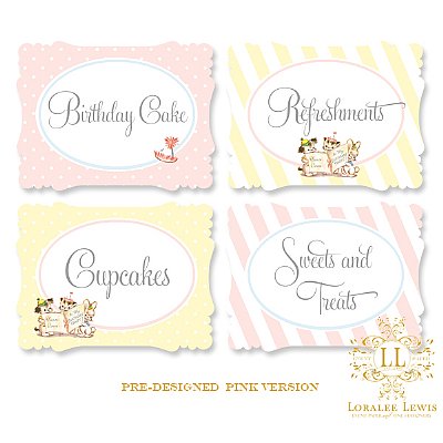Tiny Trio Buffet & Party Signs (Pink)