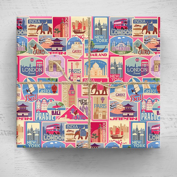 Travel Stamps Collection Gift Wrap