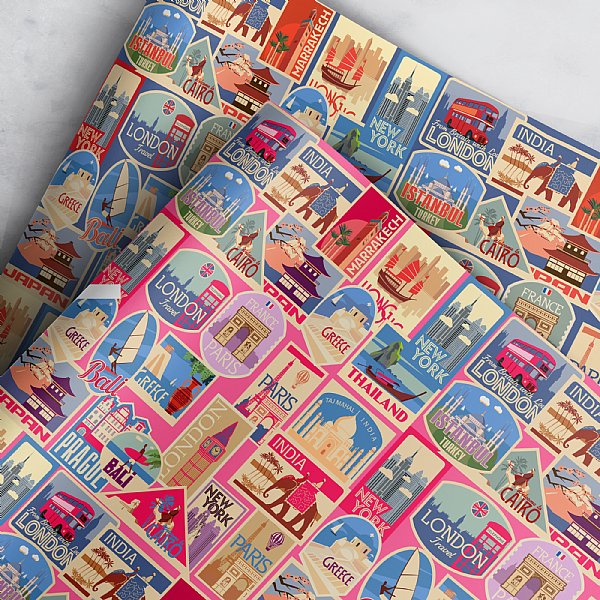 Travel Stamps Collection Gift Wrap