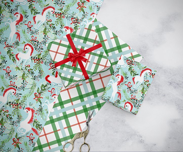 Magical Christmas Plaid Christmas Gift Wrap 