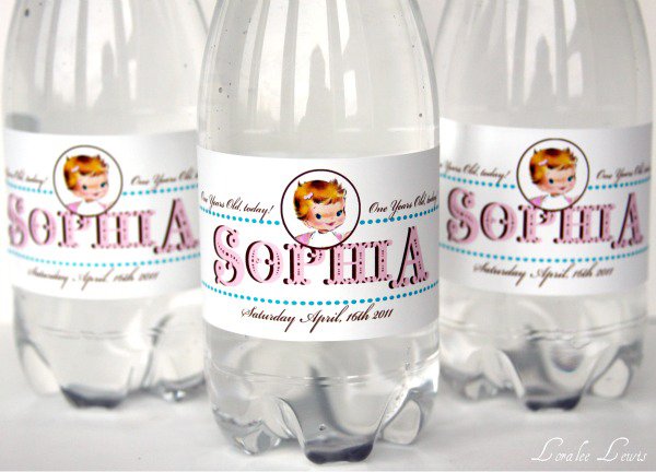 Vintage First Birthday Girl Water Bottle Labels