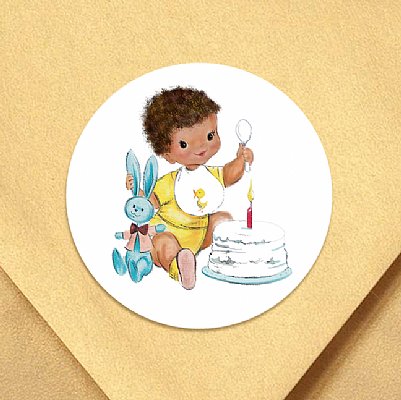 Vintage First Birthday Boy (Brown Tone) Circle Stickers