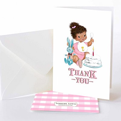  Vintage First Birthday Girl  Thank You Notes (Brown)