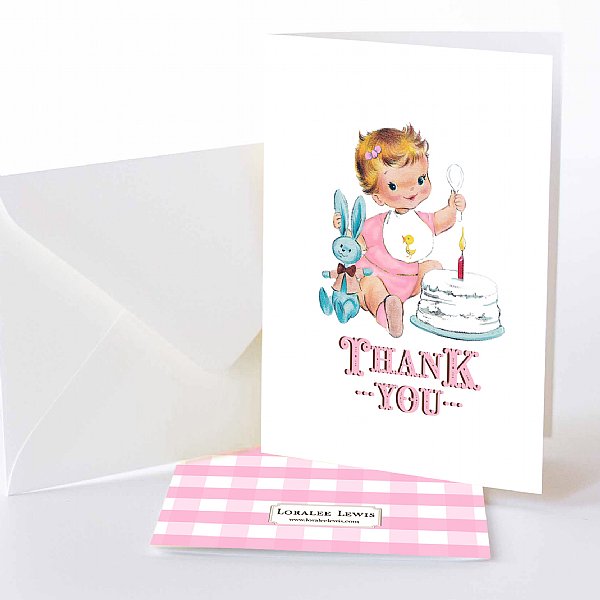 Vintage First Birthday Girl Thank You Notes (Fair) 