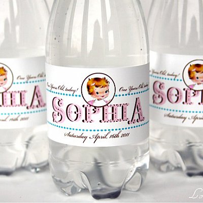 Vintage First Birthday Girl Water Bottle Labels
