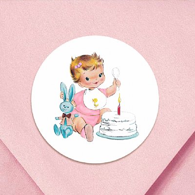 Vintage First Birthday Girl (Fair) Circle Stickers 