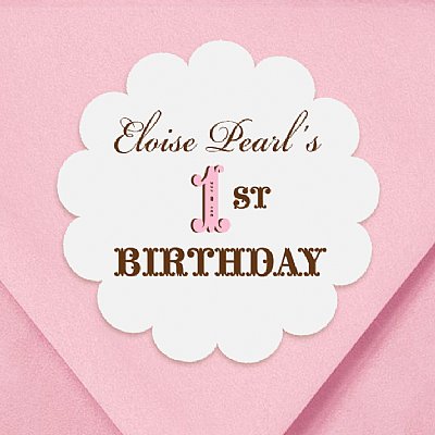 Vintage First Birthday Girl Scallop Circle Stickers