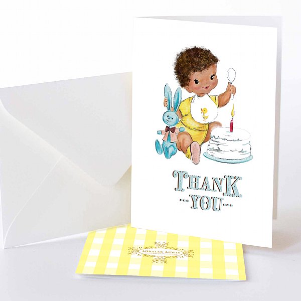 Vintage First Birthday Boy (Brown Tone) Thank You Notes