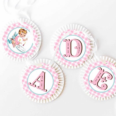 Vintage First Birthday Girl Rosette Banner