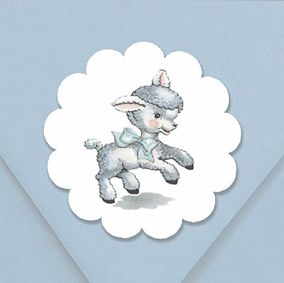 Vintage Little Lamb (Blue) Scallop Round Stickers