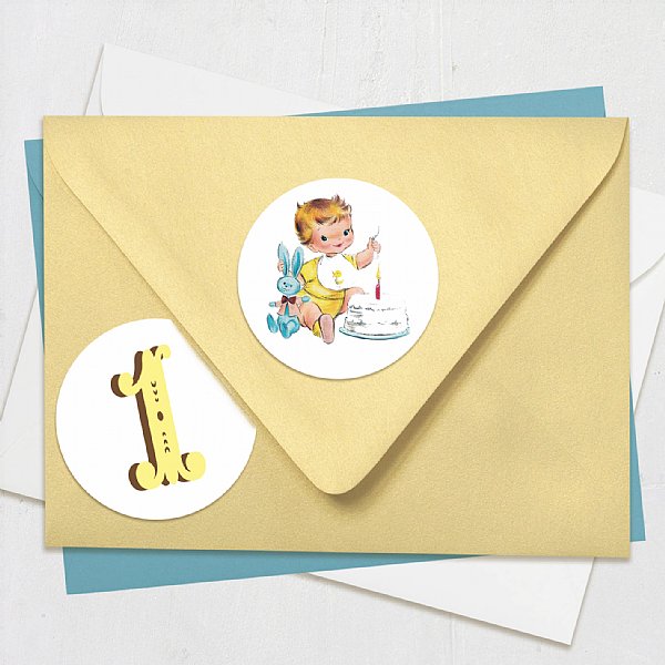 Vintage First Birthday Circle Baby and 1 Stickers 