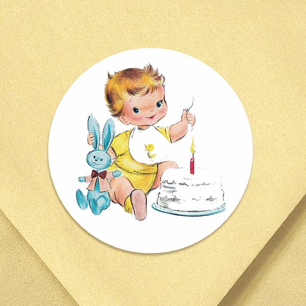 Vintage First Birthday Boy (Fair Tone) Circle Stickers