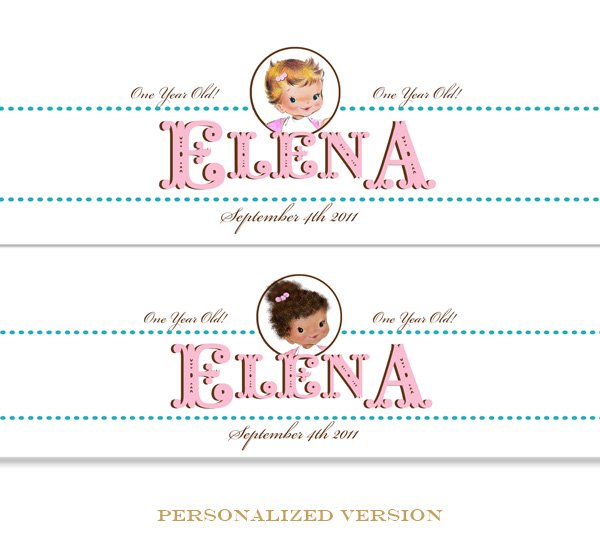 Vintage First Birthday Girl Water Bottle Labels