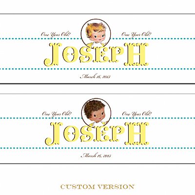 Vintage First Birthday Boy Water Bottle Labels