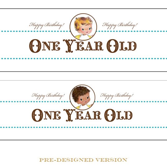 Vintage First Birthday Boy Water Bottle Labels