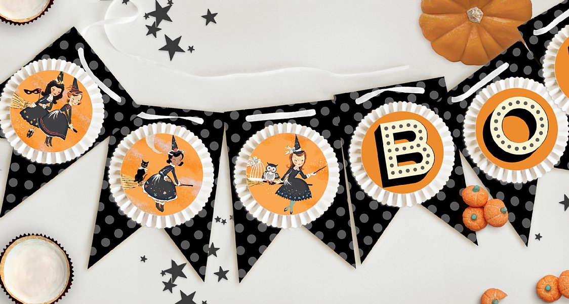 Witches Tea Rosette Pennant Banner