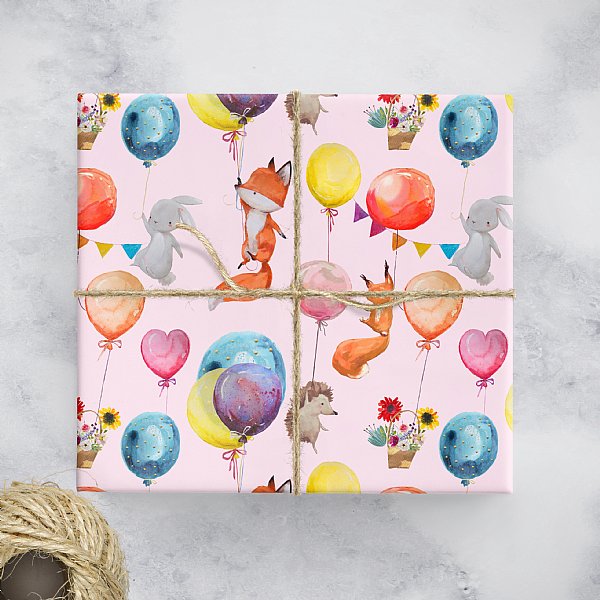 Animal Balloon Love Gift Wrap (Pink)