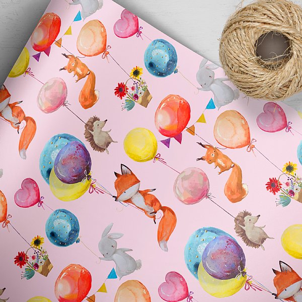 Animal Balloon Love Gift Wrap (Pink)