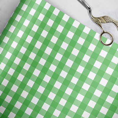Happy Floral Green Gingham Gift Wrap