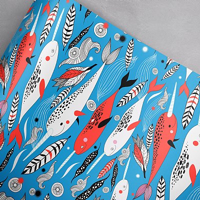 Narwhals Gift Wrap (Blue & Red)
