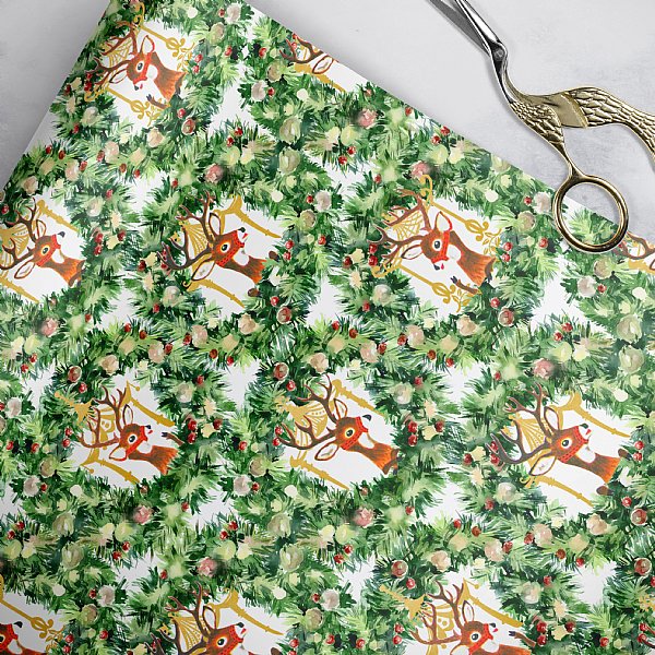 Reindeer Wreath Pagoda Gift Wrap (White)