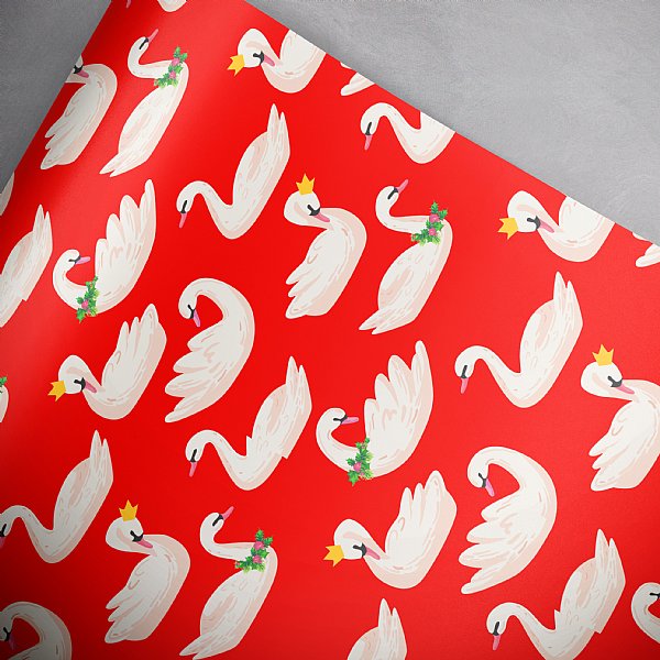 Christmas Seven Swans Swimming Red Gift Wrap