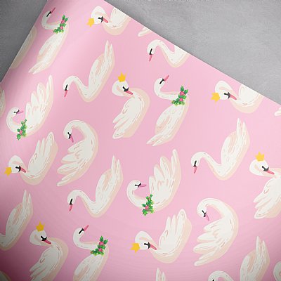 Christmas Seven Swans Swimming Pink Gift Wrap