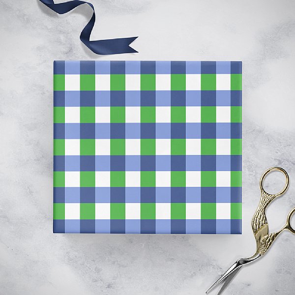 Blue Green Check Coordinating Dino Santa Gift Wrap