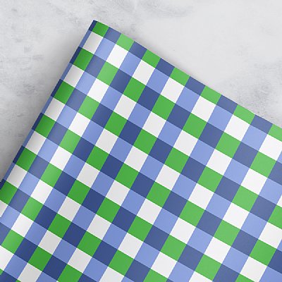 Blue Green Check Coordinating Dino Santa Gift Wrap